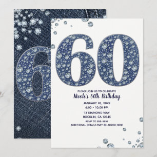 Invitation Denim & Diamonds Bling Étincelle 60TH 60 Anniversa
