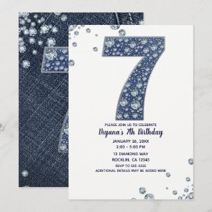 Invitation Denim & Diamonds Bling Étincelle 7e 7 Anniversaire