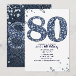 Invitation Denim & Diamonds Bling Étincelle 80TH 80 Anniversa