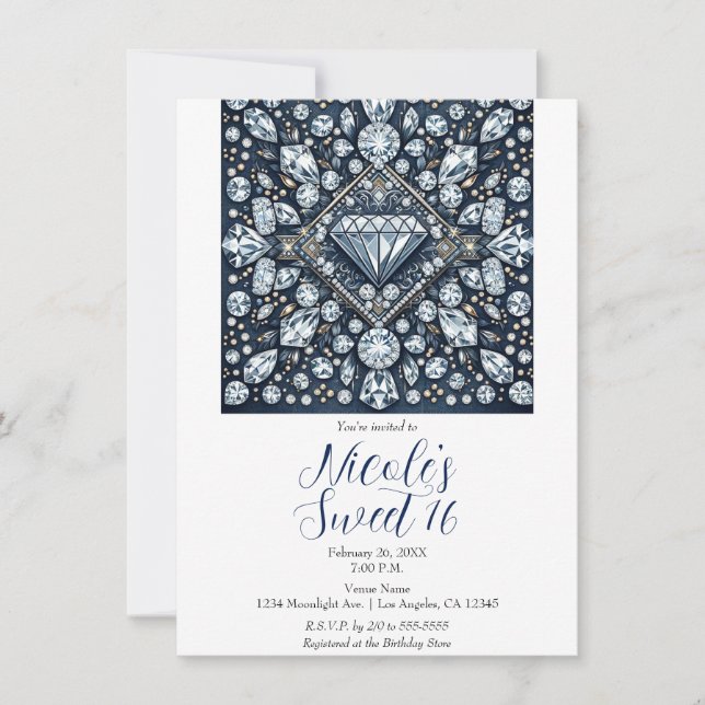 Invitation Denim & Diamonds Bling Fête d'anniversaire pour le (Devant)