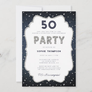 Invitation Denim Diamonds Bling Frame 50e Anniversaire