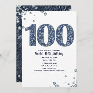 Invitation Denim & Diamonds Bling Sparkle 100E 100 Anniversai