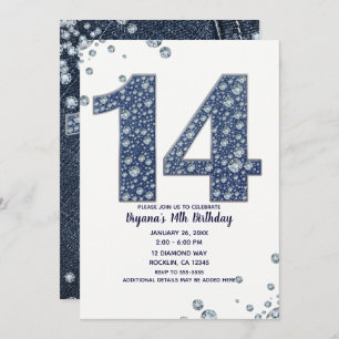 Invitation Denim & Diamonds Bling Sparkle 14e 14 Anniversaire