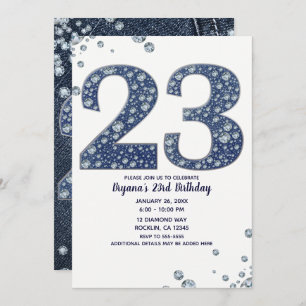 Invitation Denim & Diamonds Bling Sparkle 23 23e anniversaire