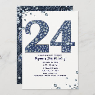 Invitation Denim & Diamonds Bling Sparkle 24 24e anniversaire