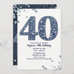 Invitation Denim & Diamonds Bling Sparkle 40E 40 Anniversaire