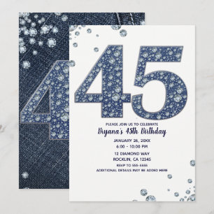 Invitation Denim & Diamonds Bling Sparkle 45TH 45 Anniversair