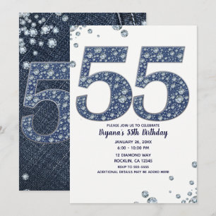 Invitation Denim & Diamonds Bling Sparkle 55TH 55 Anniversair