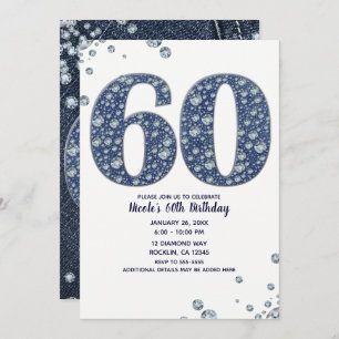 Invitation Denim & Diamonds Bling Sparkle 60E 60 Anniversaire