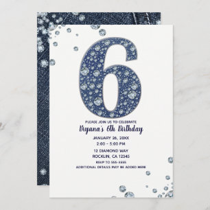 Invitation Denim & Diamonds Bling Sparkle 6ème 6 Anniversaire