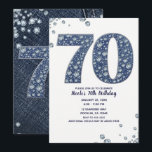 Invitation Denim & Diamonds Bling Sparkle 70TH 70e Anniversai<br><div class="desc">Invitation personnalisée</div>