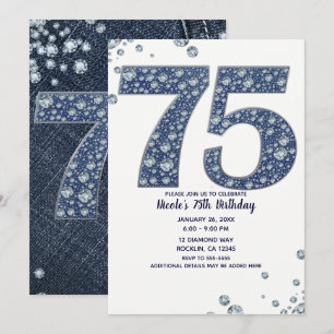 Invitation Denim & Diamonds Bling Sparkle 75TH 75e anniversai