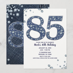 Invitation Denim & Diamonds Bling Sparkle 85TH 85 Anniversair