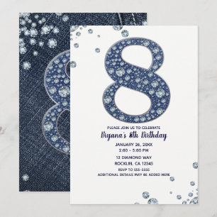 Invitation Denim & Diamonds Bling Sparkle 8e 8 Anniversaire