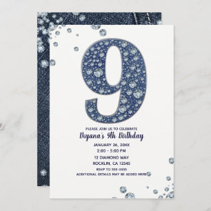 Invitation Denim & Diamonds Bling Sparkle 9e 9 Anniversaire