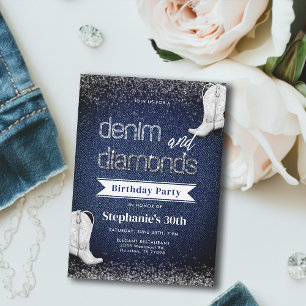 Invitation Denim Diamonds Blue White Boots Chic 30e anniversa