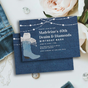 Invitation Denim Diamonds Cowgirl Boot Casquette Glam 40e ann