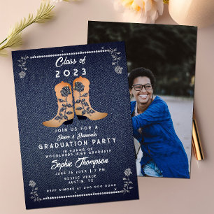 Invitation Denim Diamonds Cowgirl Boot Photo Party