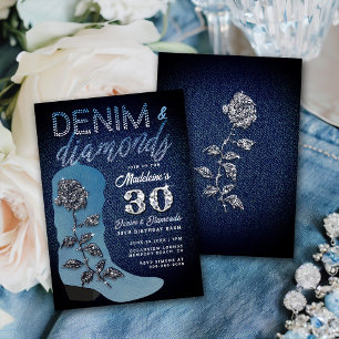 Invitation Denim Diamonds Cowgirl Boot Rose 30 Anniversaire f