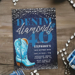 Invitation Denim Diamonds Cowgirl Boot rustique 40e anniversa