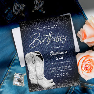 Invitation Denim Diamonds Cowgirl Boots Bling 21e anniversair