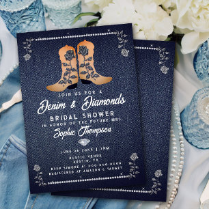 Invitation Denim Diamonds Cowgirl Boots Rose Fête des mariées