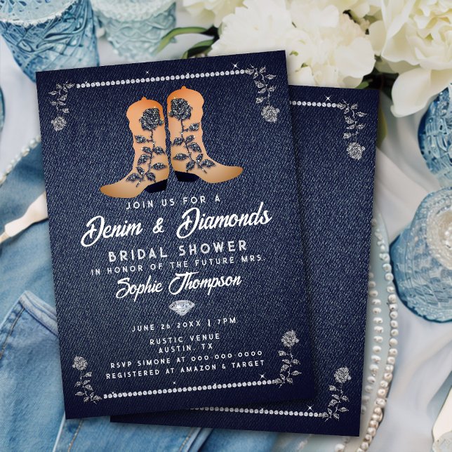 Invitation Denim Diamonds Cowgirl Boots Rose Fête des mariées (Créateur téléchargé)