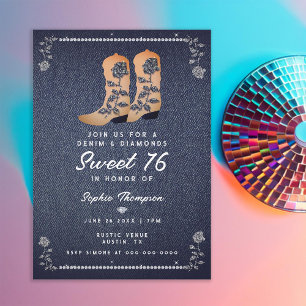 Invitation Denim Diamonds Cowgirl Boots Rose Sweet 16