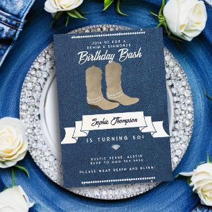 Invitation Denim Diamonds Cowgirl Boots rustique 50e annivers