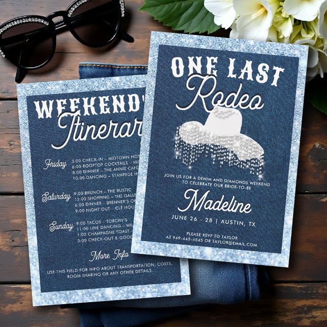 Invitation Denim Diamonds Dernier Rodeo Cowgirl Bachelorette (denim and diamonds bachelorette party invite last rodeo glam bling frame lets go girls classy chic)