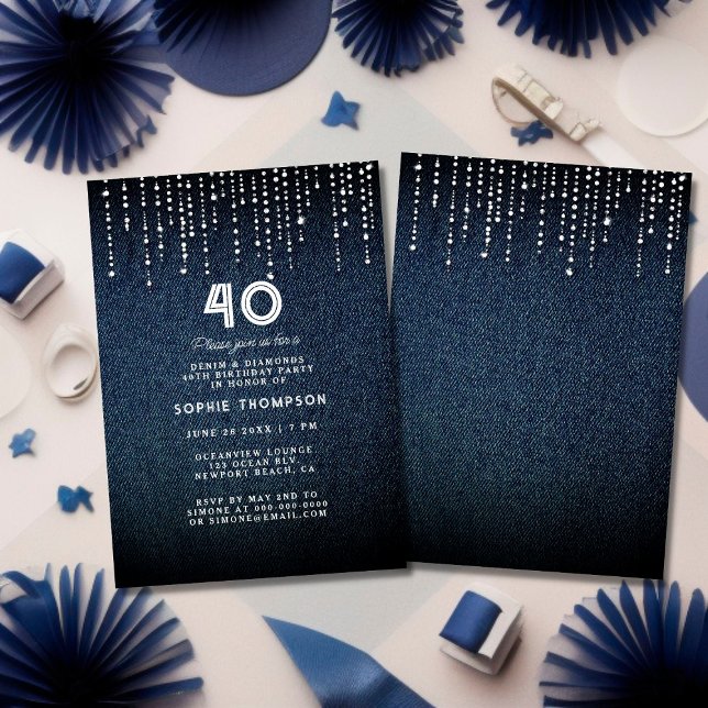 Invitation Denim Diamonds Drippings 40th Birthday Party (Créateur téléchargé)