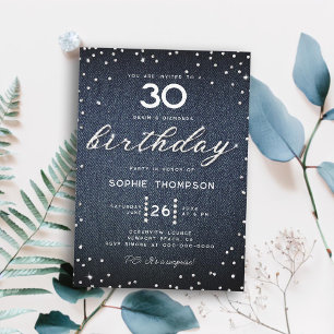 Invitation Denim Diamonds Elegant Bling 30e Anniversaire