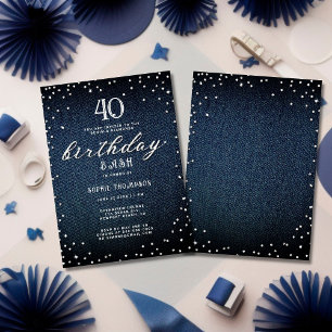 Invitation Denim Diamonds Elegant Rustic 40e Anniversaire