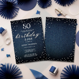Invitation Denim Diamonds Elegant Rustic 50e Anniversaire
