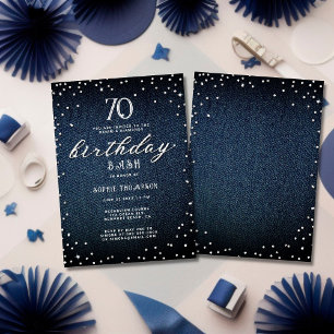 Invitation Denim Diamonds Elegant Rustic 70e Anniversaire Par