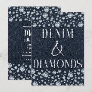 Invitation Denim & Diamonds Fête d'anniversaire pailletée et 