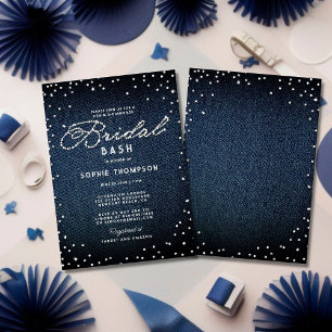 Invitation Denim Diamonds Glitter Blue Elegant Bridal Bash