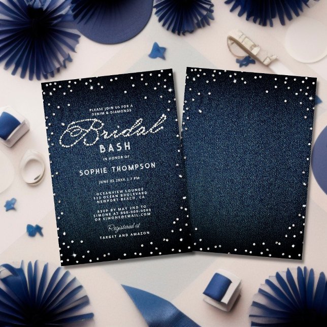 Invitation Denim Diamonds Glitter Blue Elegant Bridal Bash (Créateur téléchargé)