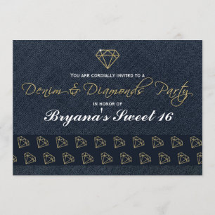 Invitation Denim & Diamonds Gold & Blue Glam Party