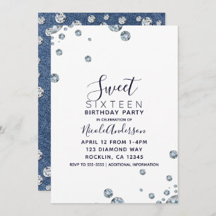 Invitation Denim & Diamonds Jean Anniversaire Sweet 16 Party