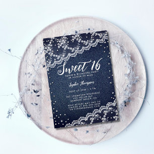 Invitation Denim Diamonds Lace Sweet 16 Soirée d'anniversaire