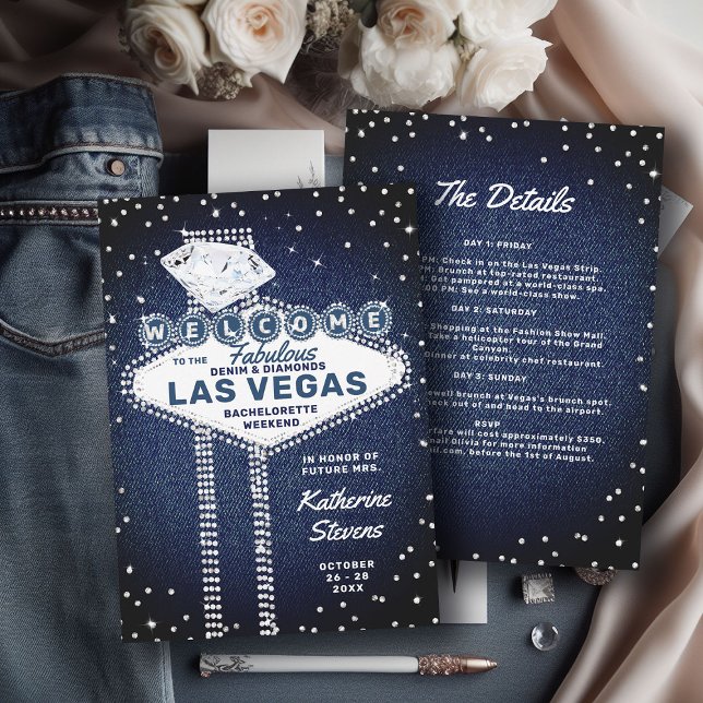 Invitation Denim Diamonds Las Vegas Bling Bachelorette (denim diamonds bachelorette party invitation weekend itinerary girls bridesmaids trip las vegas)