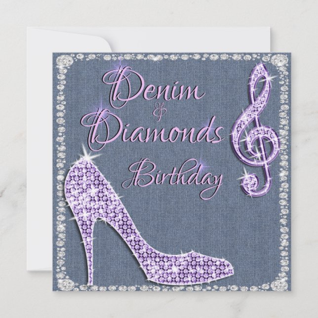 Invitation Denim & Diamonds Lilas 25e Anniversaire (Devant)
