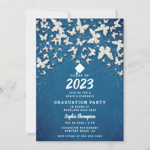 Invitation Denim Diamonds Papillons Blue Graduation Party