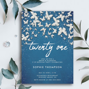 Invitation Denim Diamonds Papillons Parties scintillant Bleu 