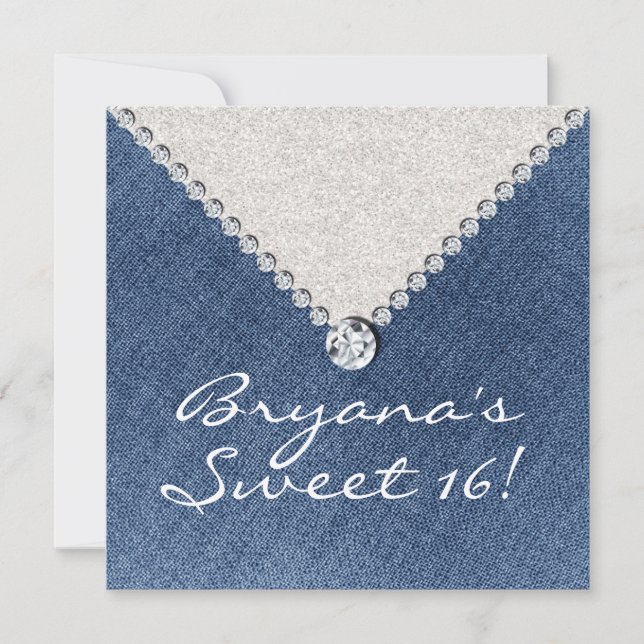 Invitation Denim Diamonds Parties scintillant argent doux 16  (Devant)