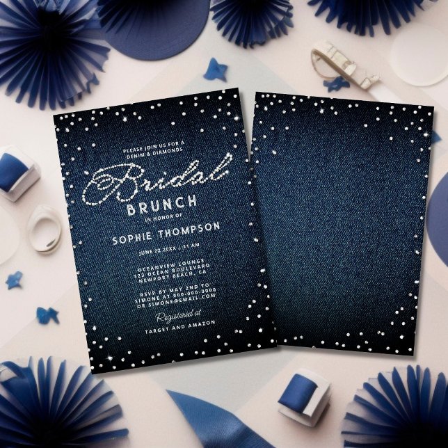 Invitation Denim Diamonds Parties scintillant Bleu Élégant Br (Créateur téléchargé)