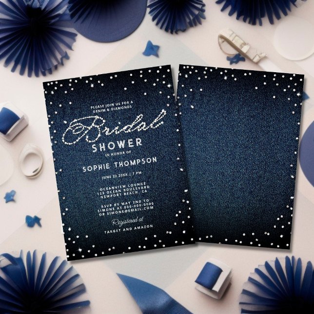 Invitation Denim Diamonds Parties scintillant Bleu Elegant Fê (Créateur téléchargé)
