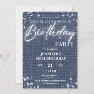 Invitation Denim Diamonds Parties scintillant Bling Élégant A