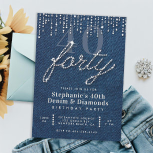 Invitation Denim Diamonds Parties scintillant Drips 40e fête